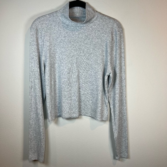 American Eagle Outfitters Tops - American Eagle Women's Mock Neck Ribbed Cropped Top Shirt Gray Long Sleeve Sz XL